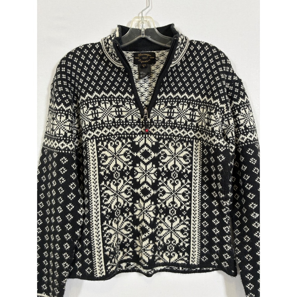 Obermeyer Signature Mimi Womens L Black White Fair Isle Wool Blend Quarter Zip - Picture 9 of 11